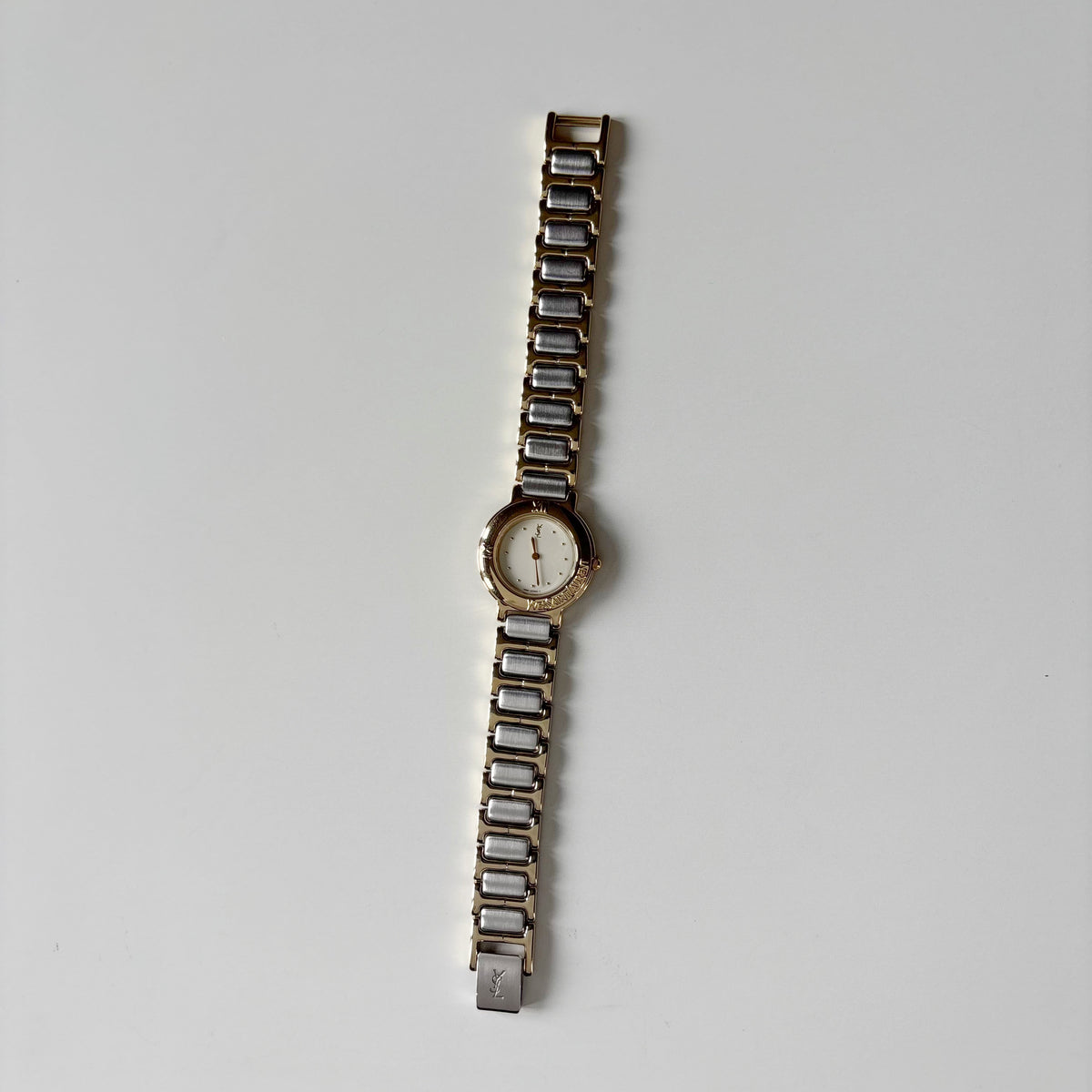 Yves Saint Laurent 1990s Round Dial Two Tone Gold Plated Watch