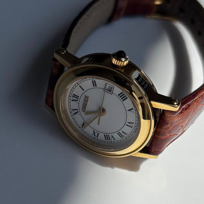 Gucci 1990s Date Round Dial Gold Plated Watch