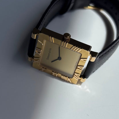 Tiffany 1990s Atlas Square Dial 18K Gold Case Watch