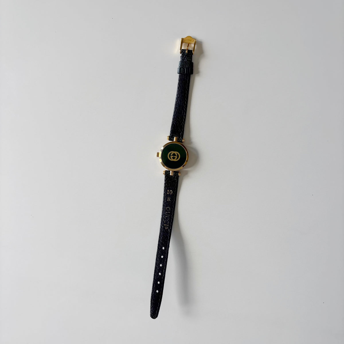 Gucci 1990s Round Dial Cherry Green Gold-Plated Watch