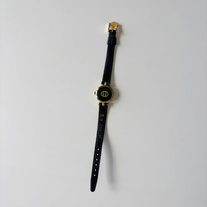Gucci 1990s Round Dial Cherry Green Gold-Plated Watch