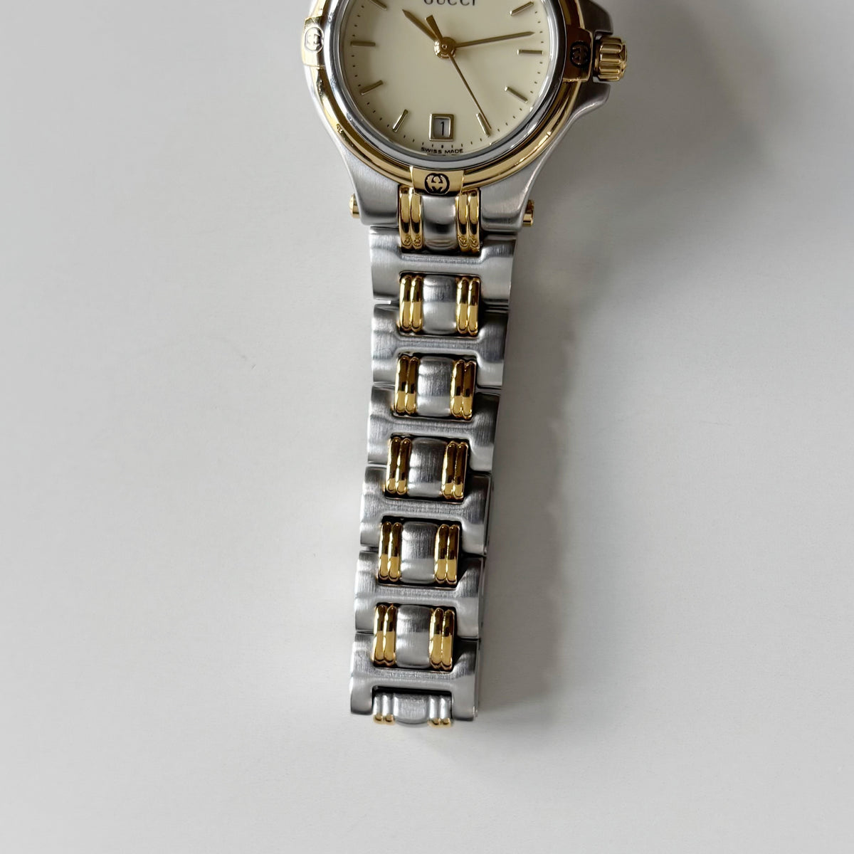 Gucci 1990s Date Round Dial Two Tone Gold Plated Watch