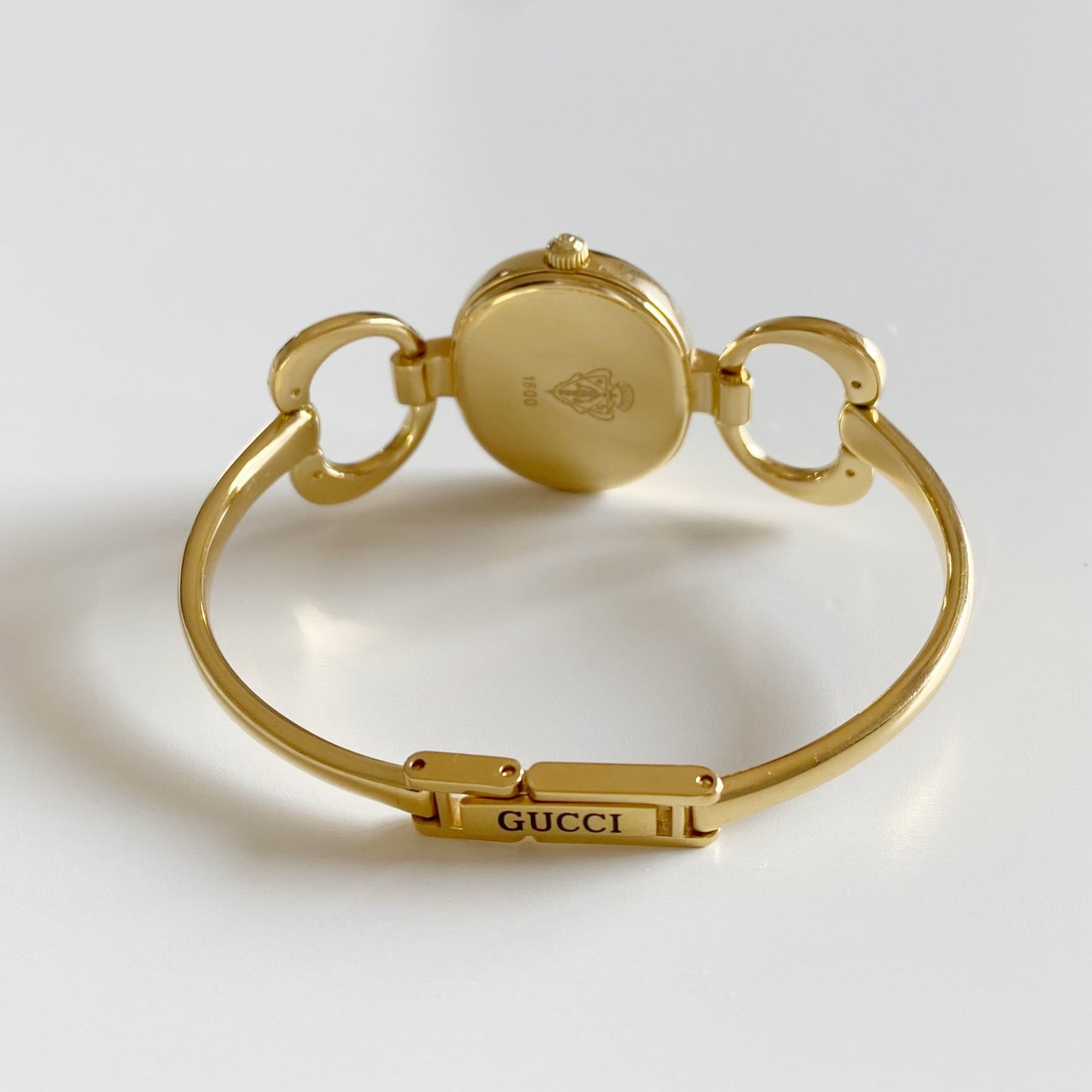 Gucci 1990s Black Dial Gold Plated Bangle Watch