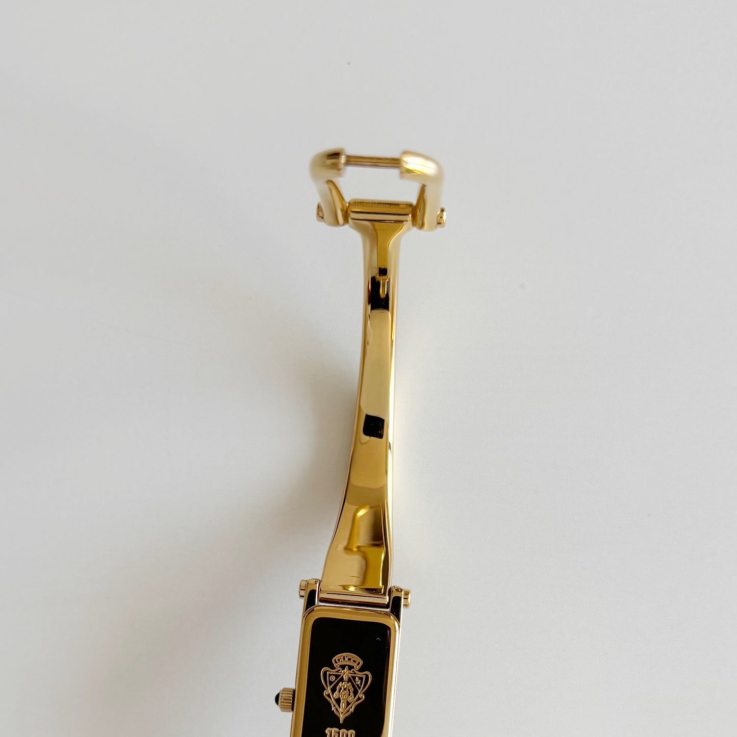 Gucci 1990s Seashell Dial Rectangular Gold Plated Bangle Watch