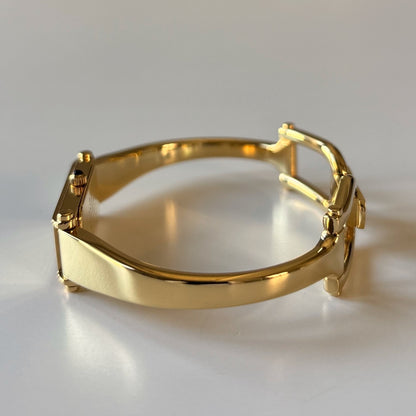 Gucci 1990s Rectangular Gold Dial Gold-Plated Watch