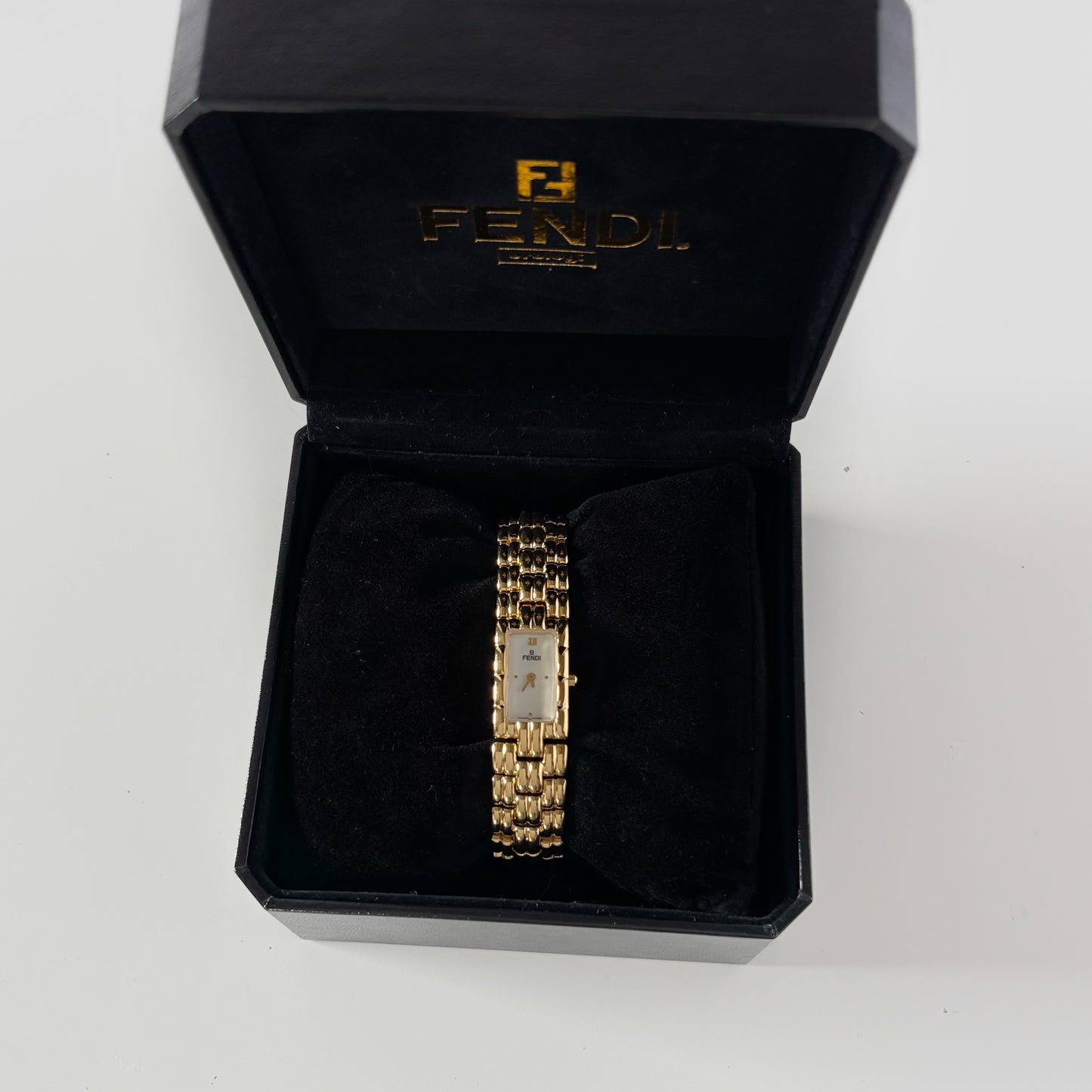 Fendi 1990s Rectangular Dial Gold Plated Watch