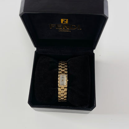 Fendi 1990s Rectangular Dial Gold Plated Watch