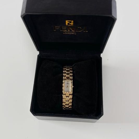 Fendi 1990s Rectangular Dial Gold Plated Watch