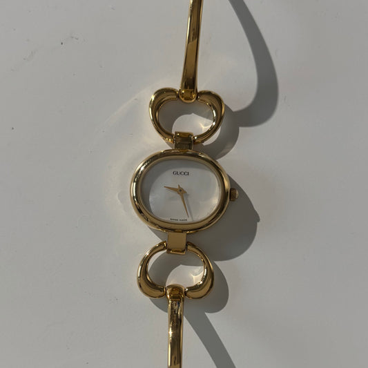Gucci 1990s Seashell Dial Gold Plated Bangle Watch