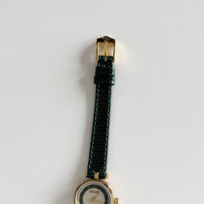 Gucci 1990s Round Dial Green Gold Plated Watch
