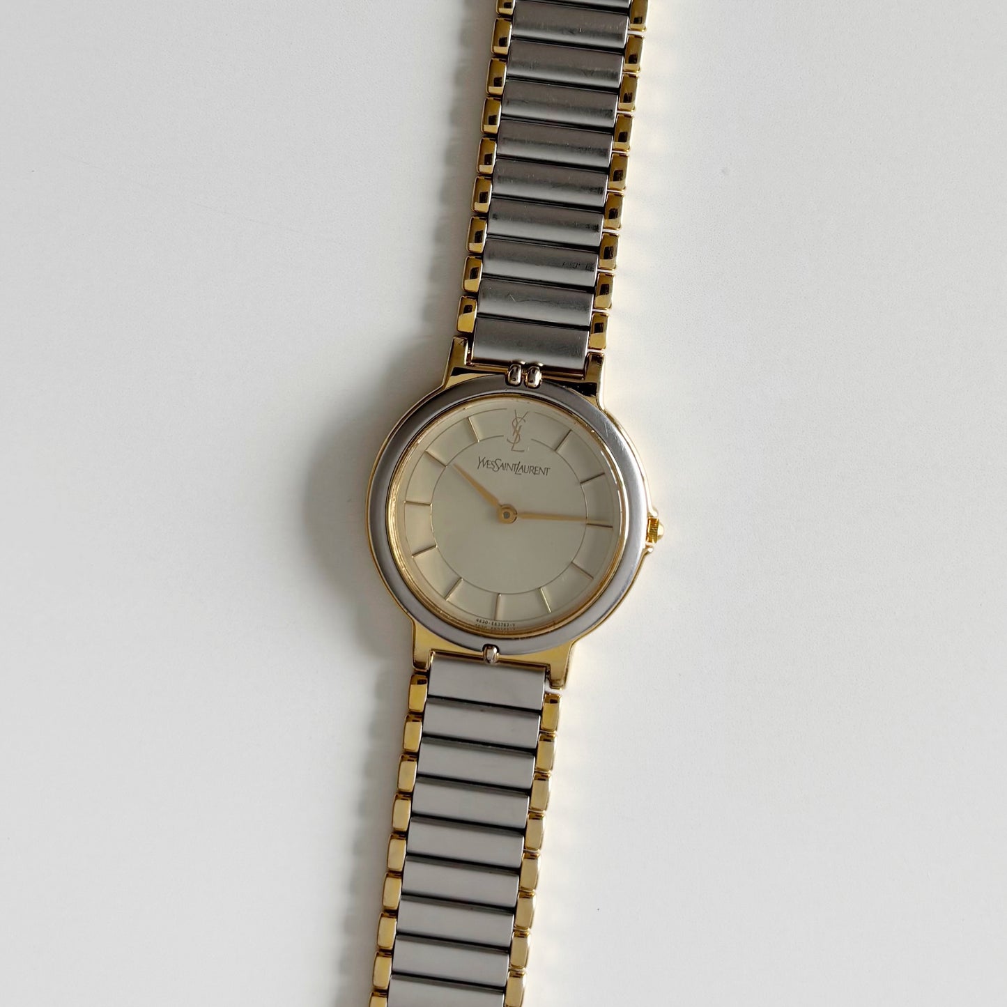 Yves Saint Laurent 1990s Round Dial Gold Plated Two Tone Watch (Large)