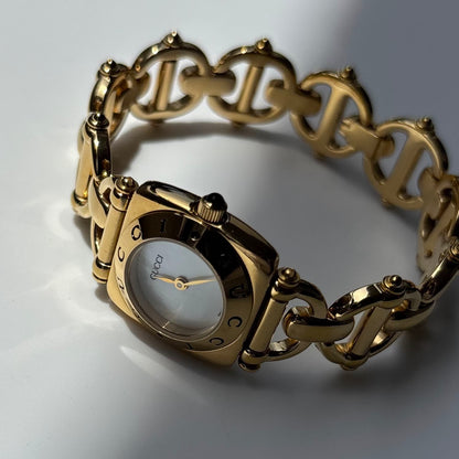 Gucci 1990s Seashell Dial Horsebit Gold Plated Watch