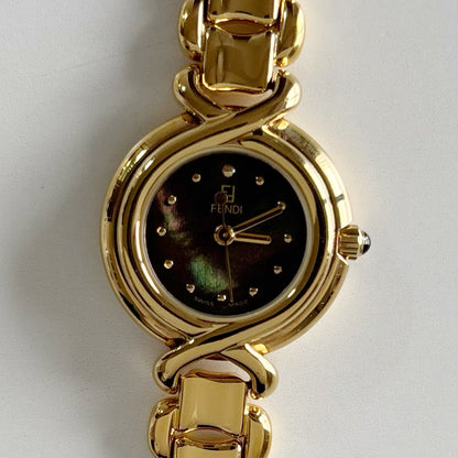Fendi 1990s Seashell Dial Gold Plated Watch