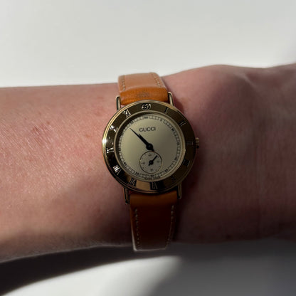 Gucci 1990s Sub Second Round Dial Gold Plated Watch