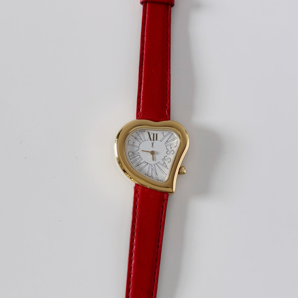 Yves Saint Laurent 1990s Heart Dial Gold Plated Red Watch