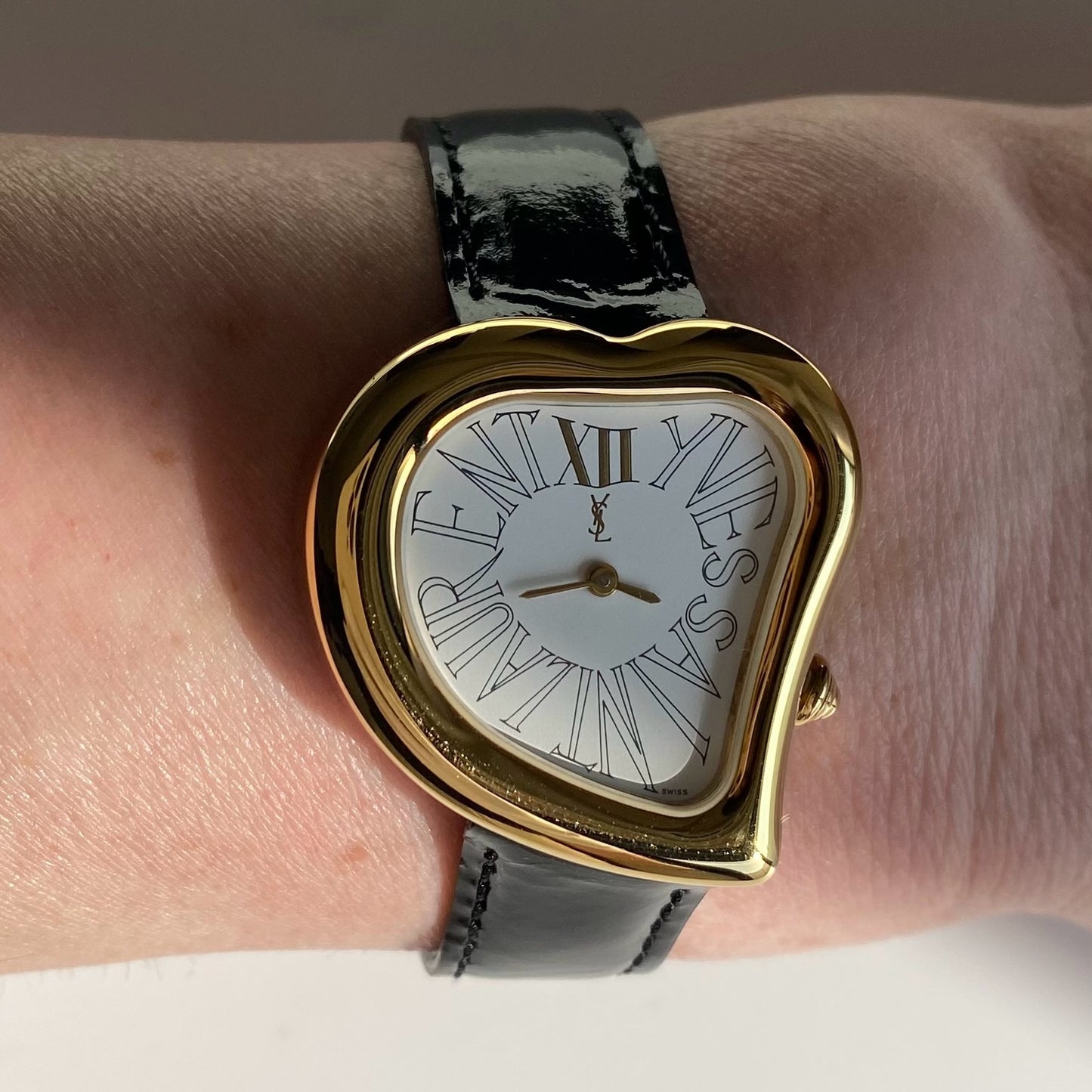 Yves Saint Laurent 1990s Heart Shaped Gold Plated Watch