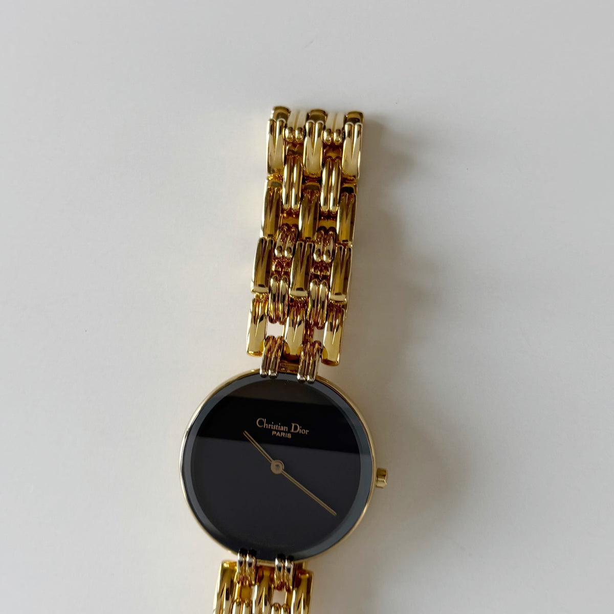 Dior 1990s Bagheera Round Black Dial Gold Plated Watch