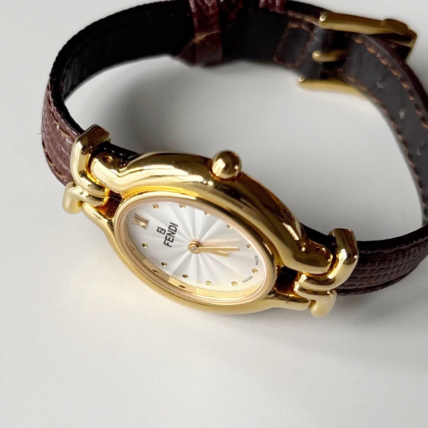 Fendi 1990s Interchangeable Strap Gold Plated Watch with 5 straps, case