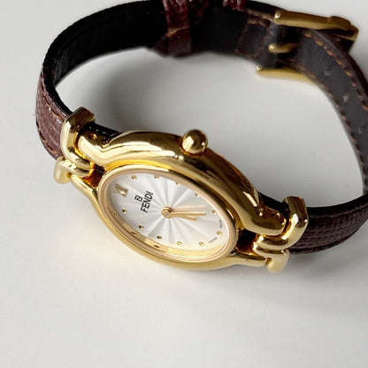 Fendi 1990s Interchangeable Strap Gold Plated Watch with 5 straps, case