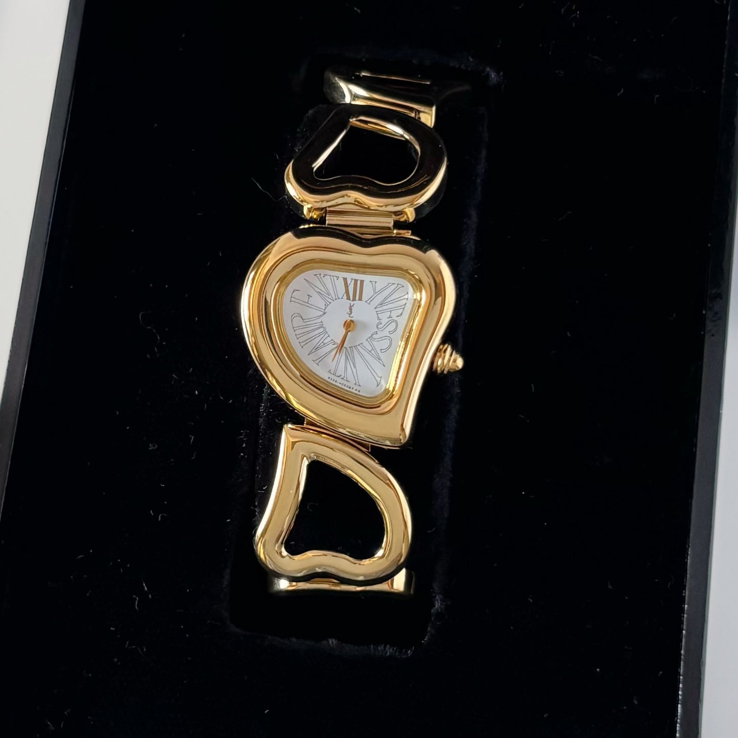 Yves Saint Laurent 1990s Heart Shaped Dial Band Gold Plated Watch (8/1)
