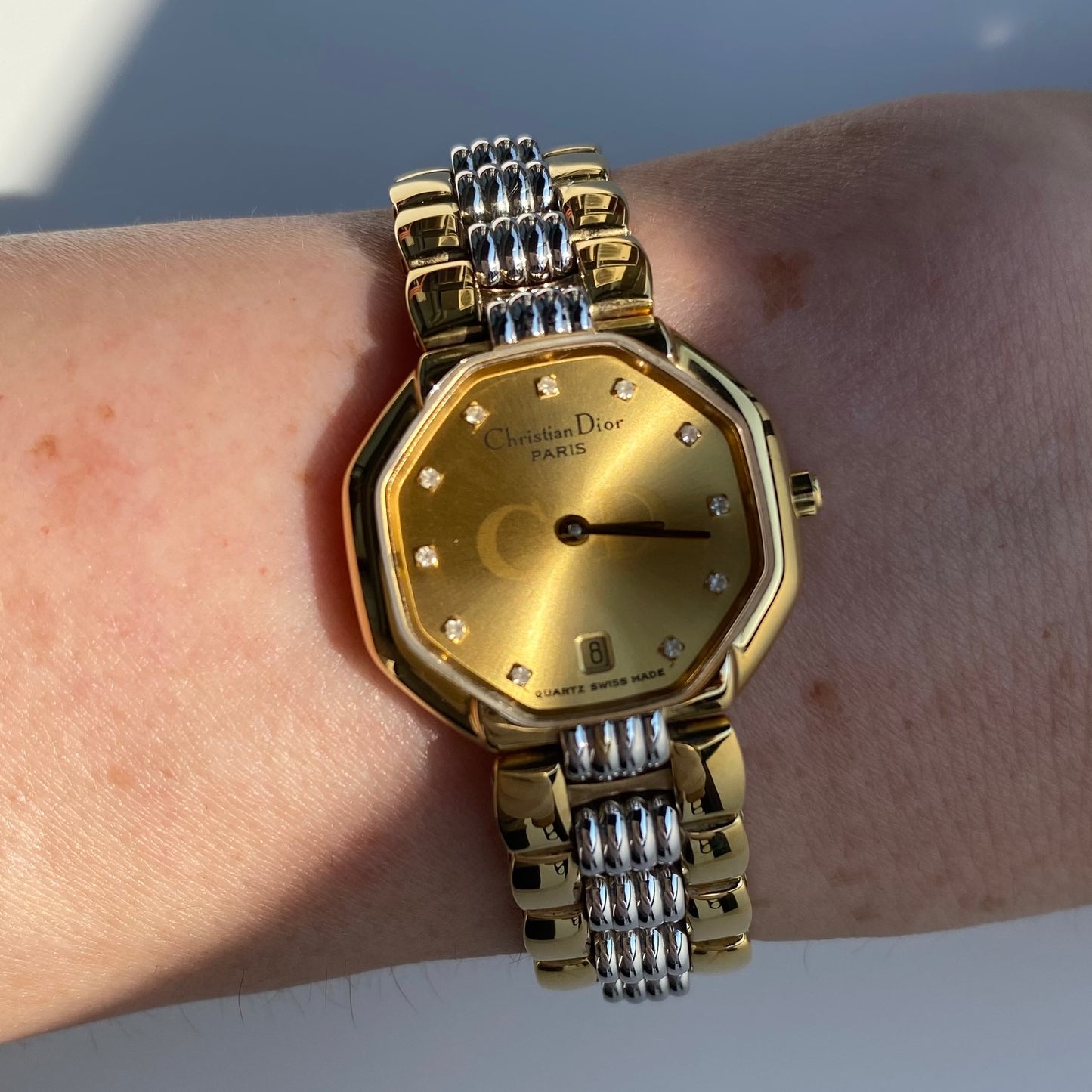 Dior 1990s Octagon Two Tone Gold Plated Watch