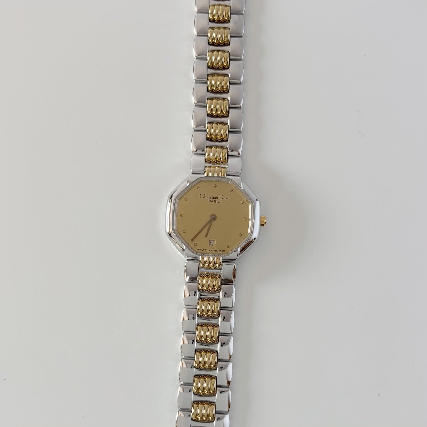 Dior 1990s Octagon Dial Two Tone Gold Plated Watch