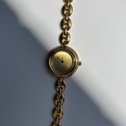 Gucci 1990s Interchangeable Bezel Gold Plated Rice Chain Watch with 6 bezels, case (170mm)