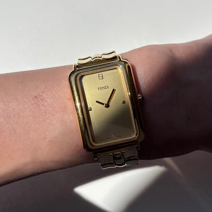 Fendi 1990s Tank Gold Plated Watch (Large)