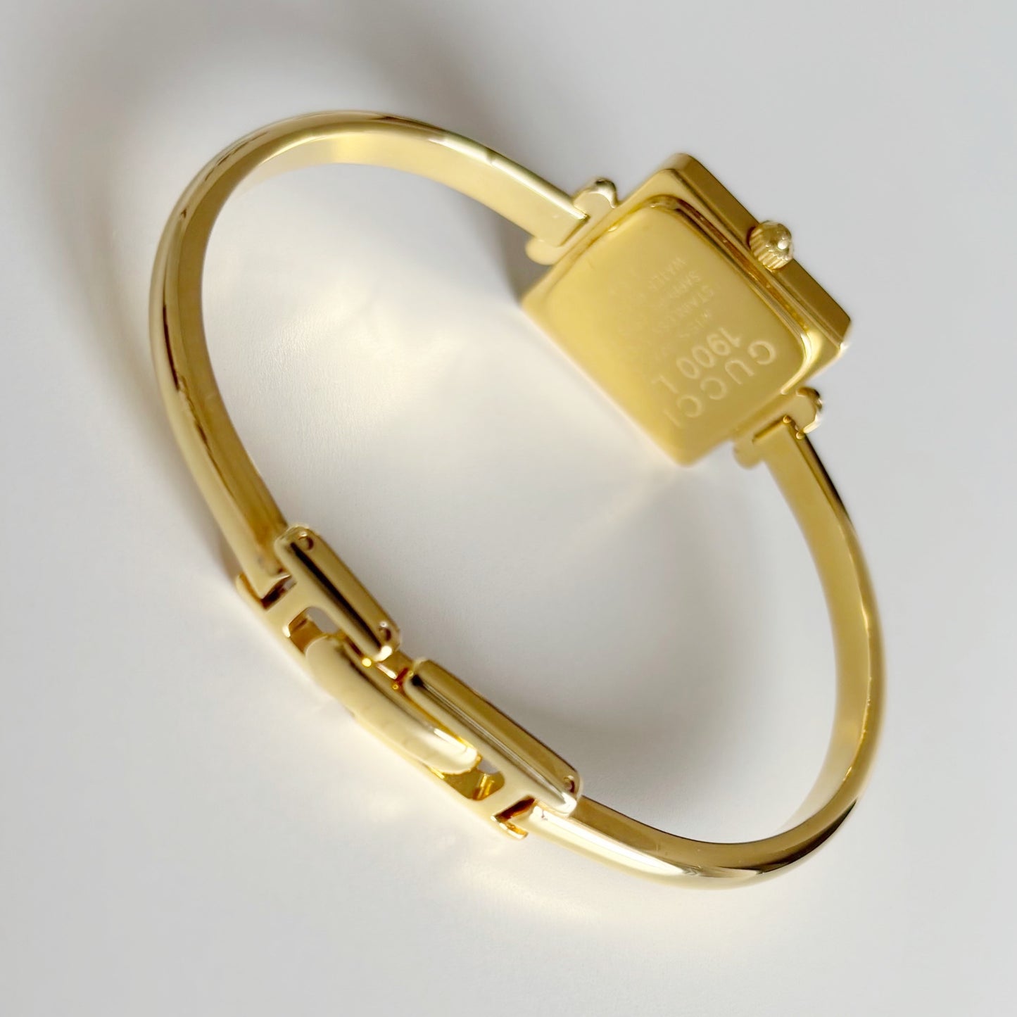 Gucci 1990s Square Dial Gold Plated Bangle Watch