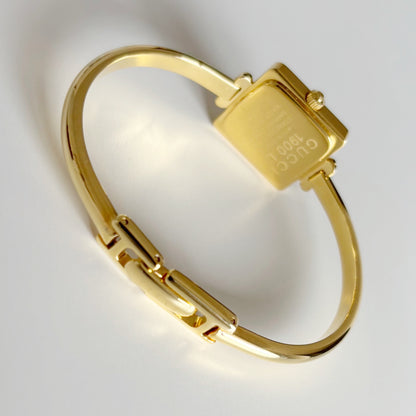 Gucci 1990s Square Dial Gold Plated Bangle Watch