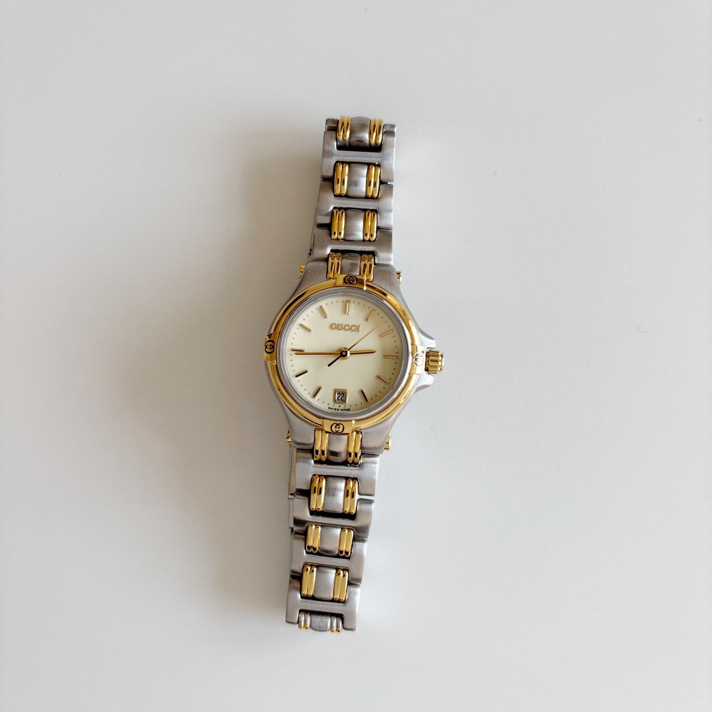 Gucci 1990s Date Round Dial Two Tone Watch