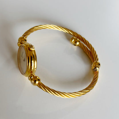 Gucci 1990s Seashell Dial Gold Plated Cable Bangle Watch