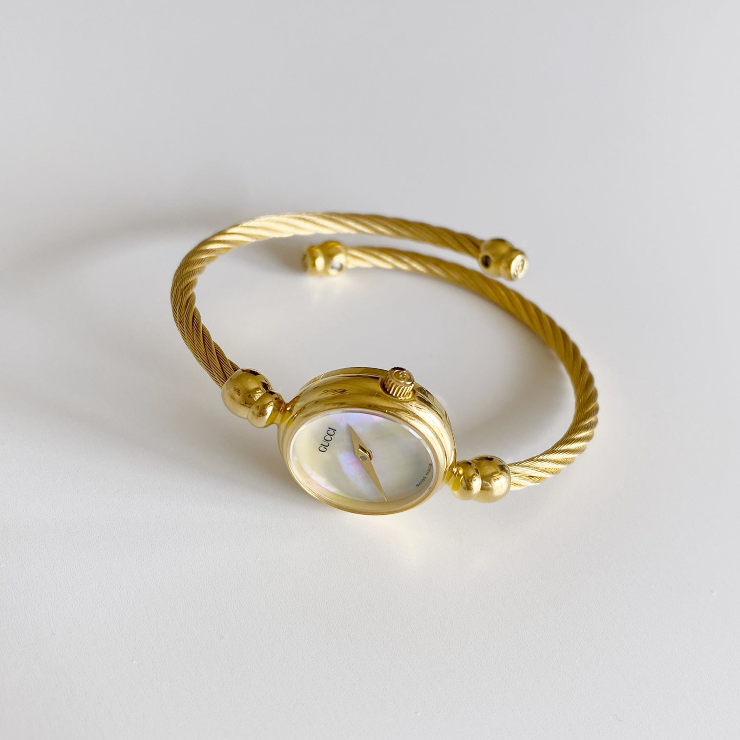 Gucci 1990s Seashell Dial Gold Plated Bangle Watch