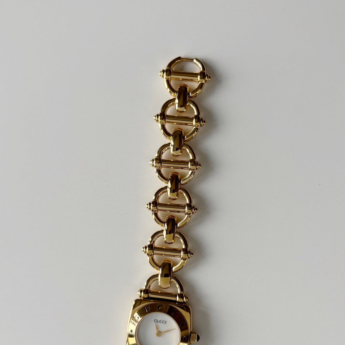 Gucci 1990s Seashell Dial Horsebit Gold Plated Watch