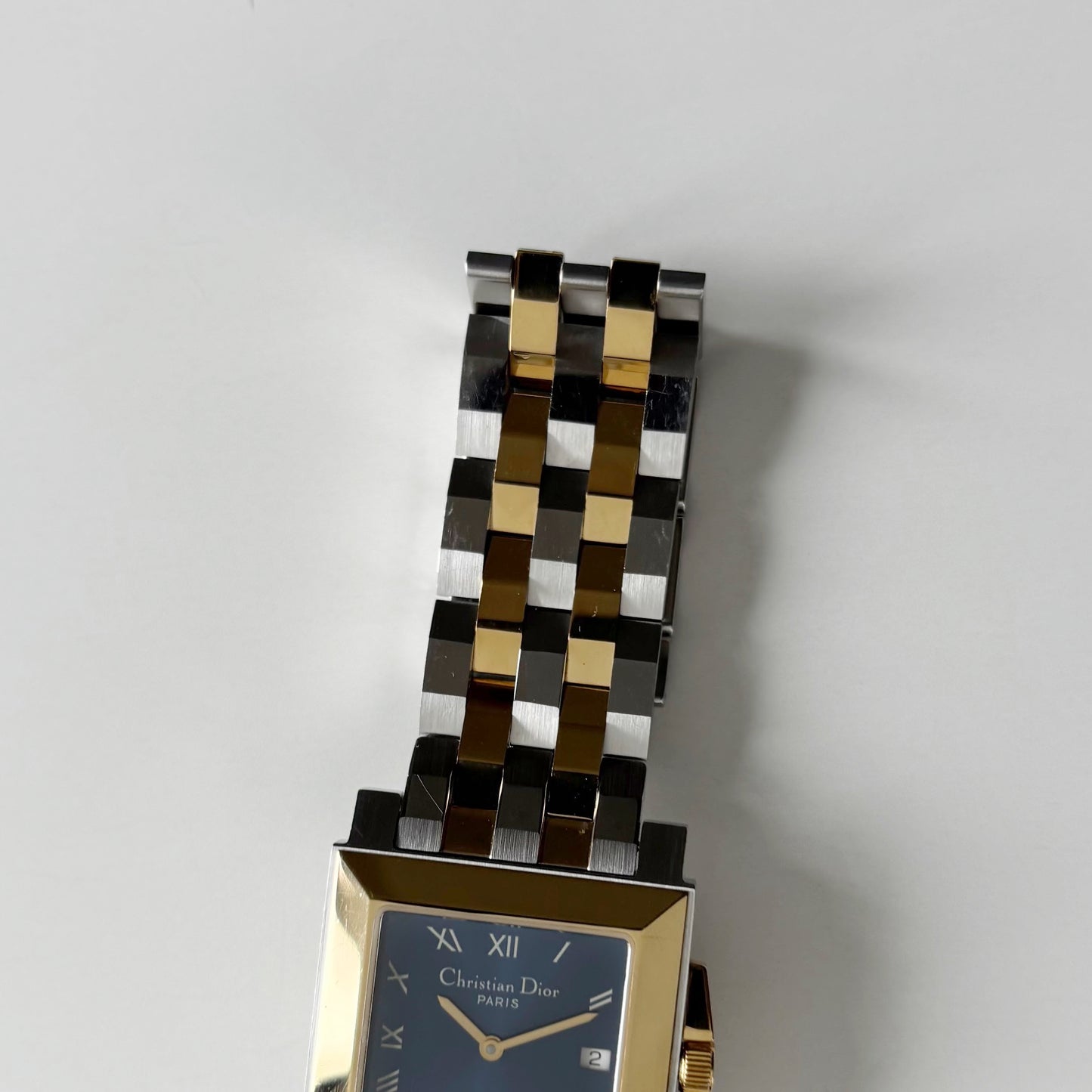 Dior 1990s Monsieur De Dior Navy Square Dial Two Tone Watch (Large)