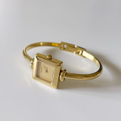 Gucci 1990s Square Gold Plated Bangle Watch