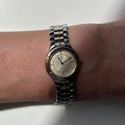 Yves Saint Laurent 1990s Round Dial Two Tone Gold Plated Watch