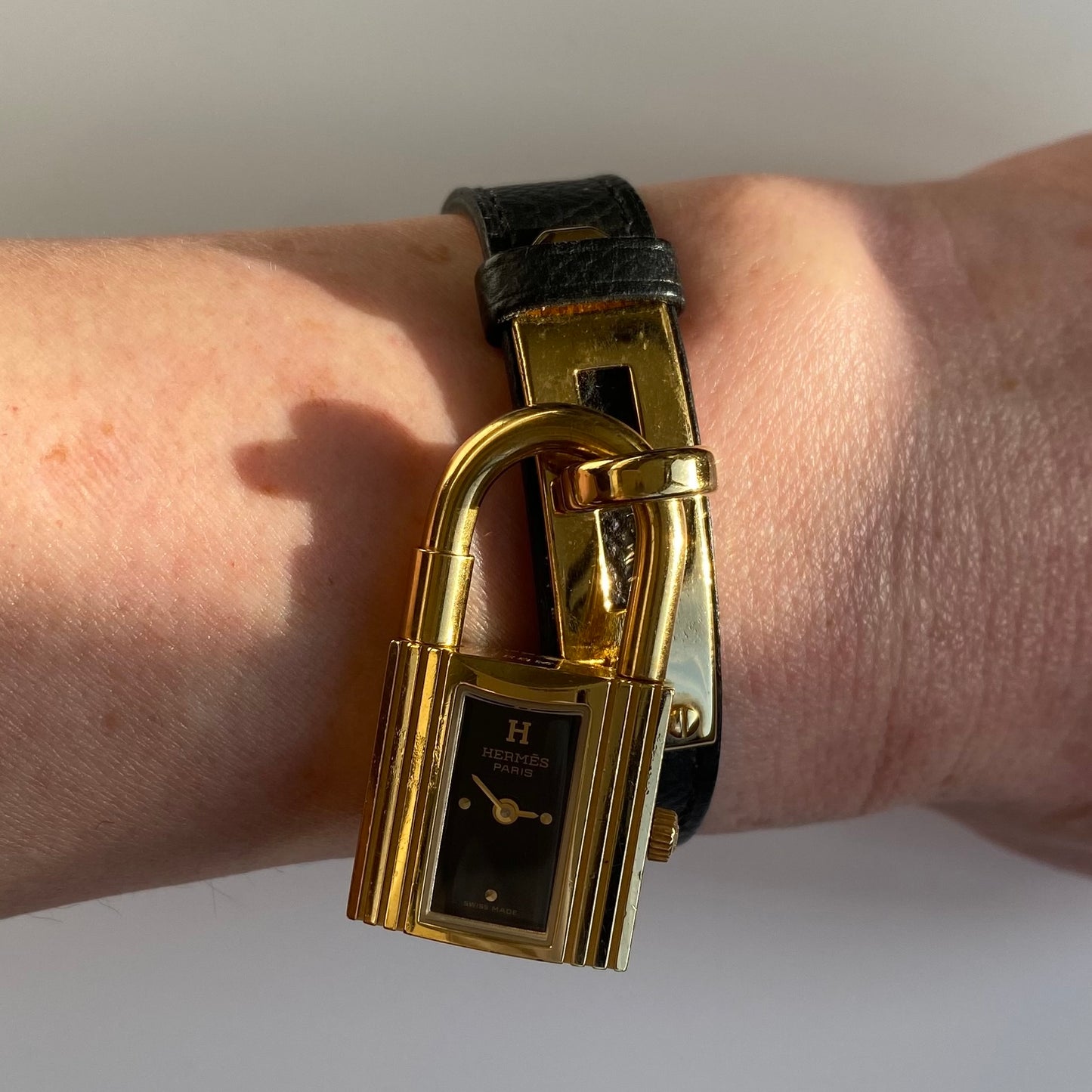 Hermes 1990s Kelly Black Dial Gold Plated Watch