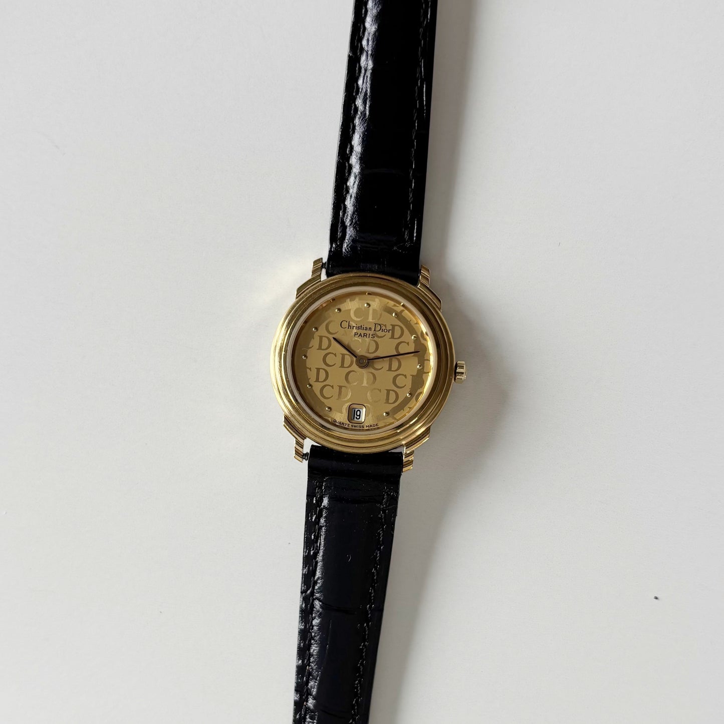 Dior 1990s Date CD Logo Round Dial Gold Plated Watch