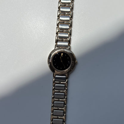 Yves Saint Laurent 1990s Black Round Dial Two Tone Gold Plated Watch