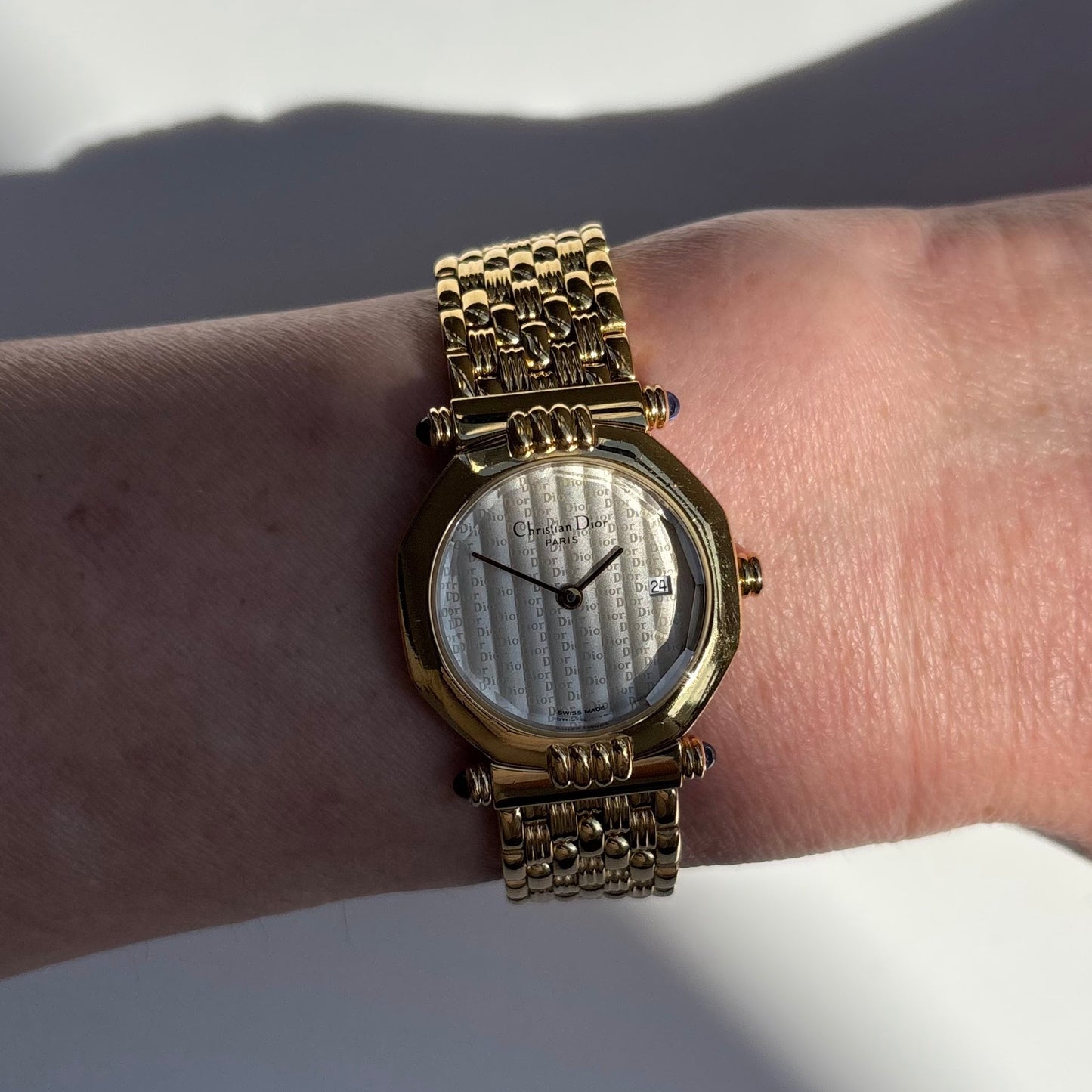 Dior 1990s CD Logo Octagon Gold Plated Watch