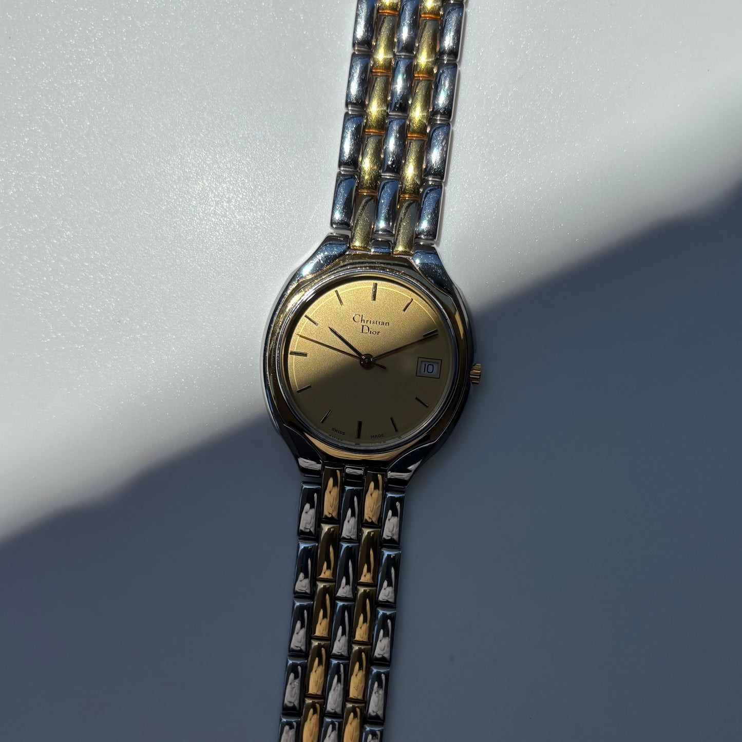 Dior 1990s Date Round Dial Gold Plated Two Tone Watch (Large)