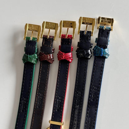 Fendi 1990s Interchangeable Strap Gold Plated Watch with 5 straps, case