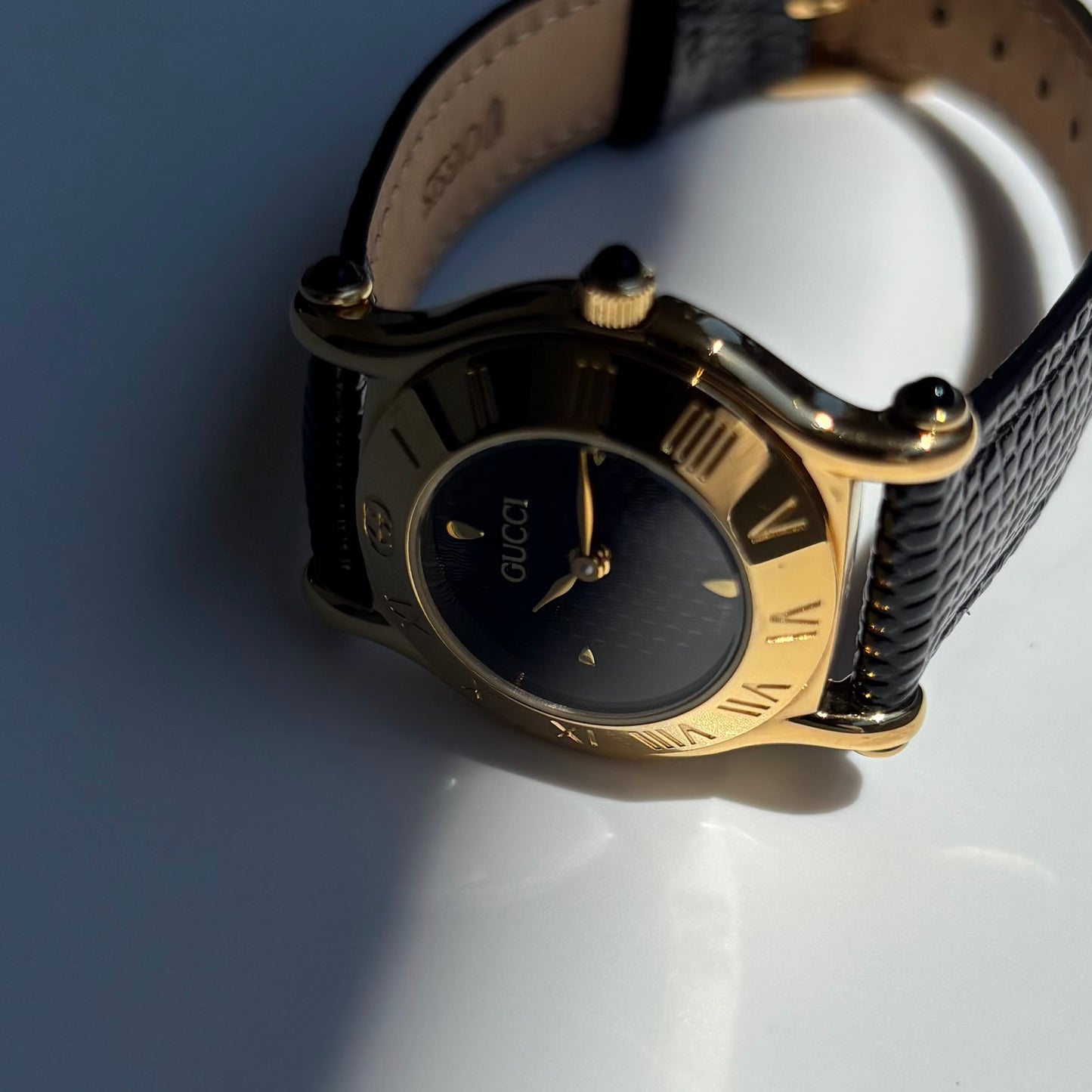 Gucci 1990s Black Dial Gold Plated Watch