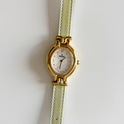 Fendi 1990s Interchangeable Strap Gold Plated Watch with 9 straps, case