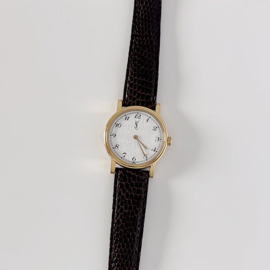 Yves Saint Laurent 1990s YSL Logo Round Dial Gold Plated Watch