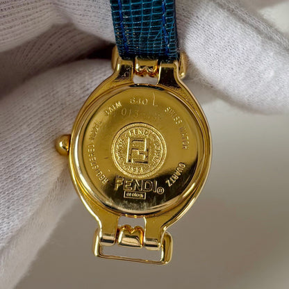 Fendi 1990s Interchangeable Strap Gold Plated Watch with 5 straps, case