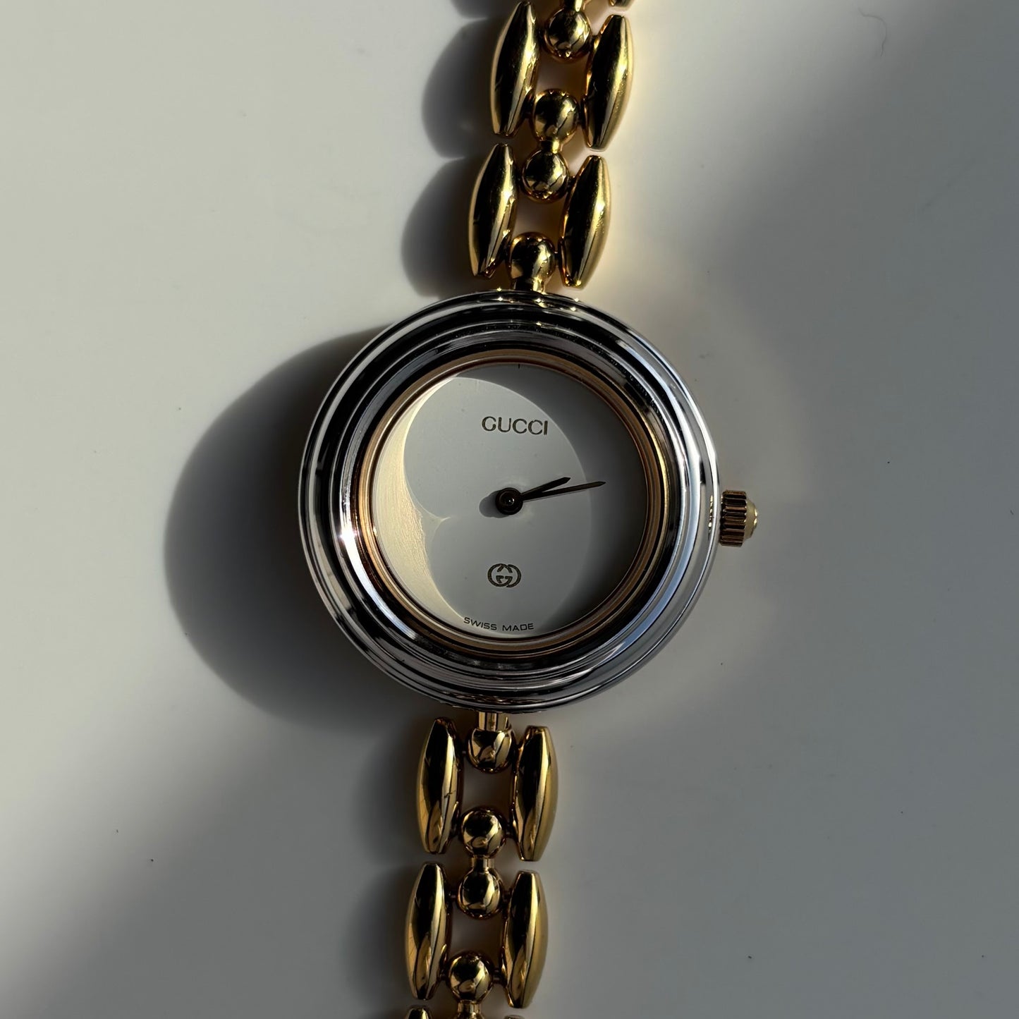 Gucci 1990s Interchangeable Bezel Gold Plated Rice Chain Watch with 6 bezels, case (160mm)