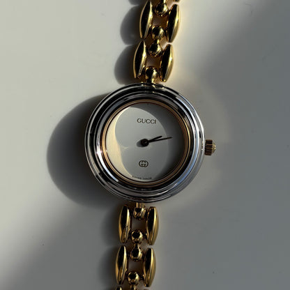 Gucci 1990s Interchangeable Bezel Gold Plated Rice Chain Watch with 6 bezels, case (160mm)