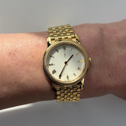 Yves Saint Laurent 1990s Round Dial Gold Plated Watch (Large)